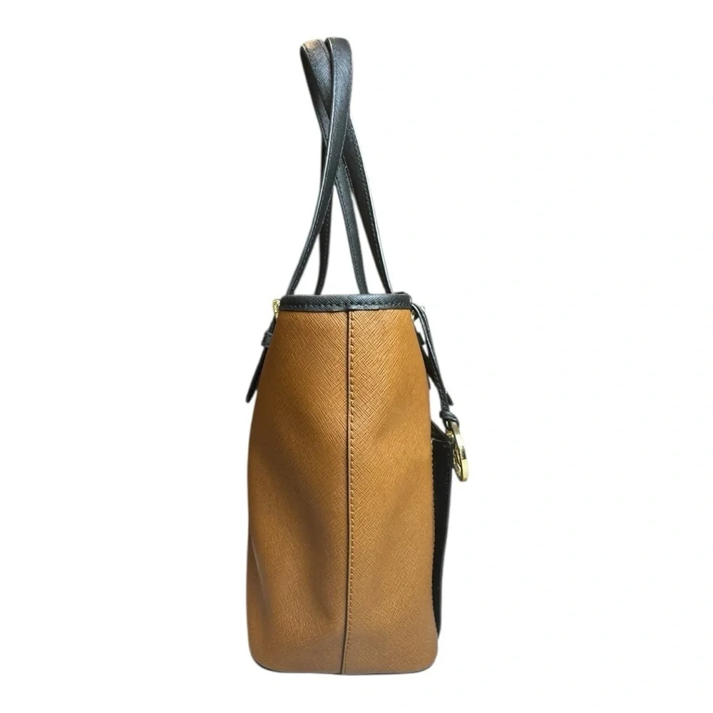 Michael Kors Jet Set Medium Saffiano Leather Colorblock Tote Bag Brown & Black